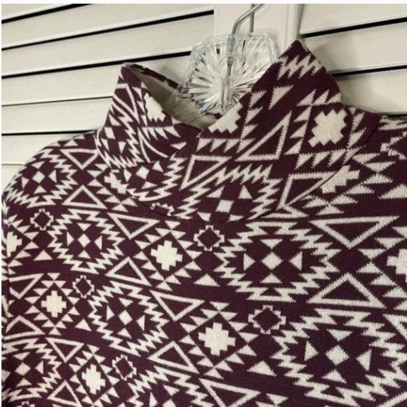 Duluth Women Mock Turtleneck Purple White Aztec Print Sweater S’no Sweat Medium - Picture 5 of 8